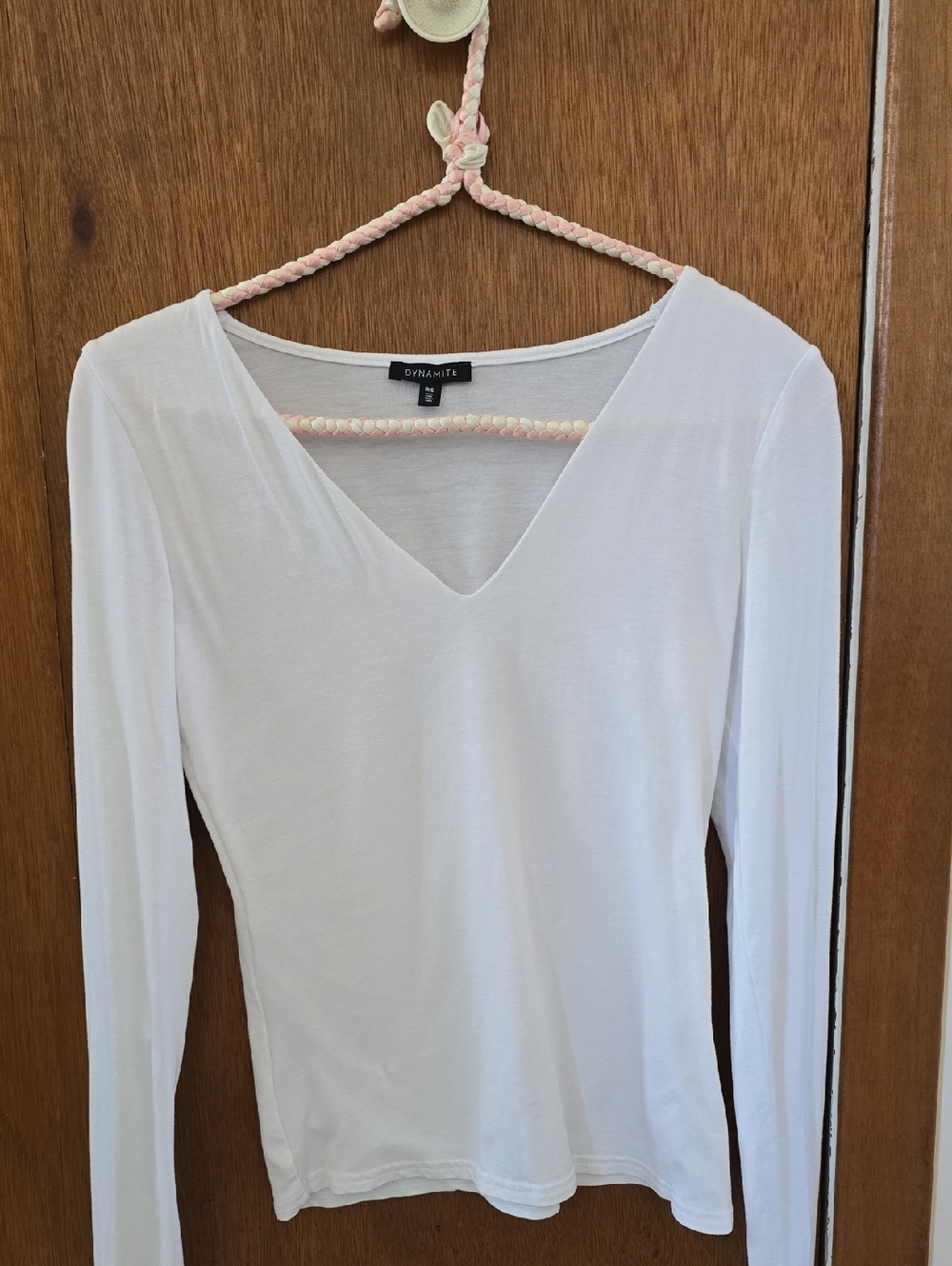 Dynamite White V-Neck Long Sleeve Top